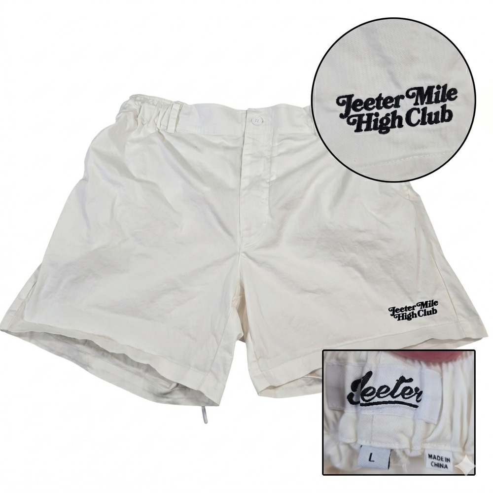 Jeeter Mile High Club Embroidered Shorts Large White Mens Cotton Streetwear